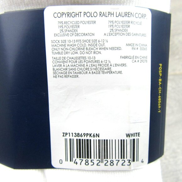 Polo Ralph Lauren Classic Sport Low Cut Socks Men's Size 6-13 White (6-Pack) NEW - Picture 9 of 10